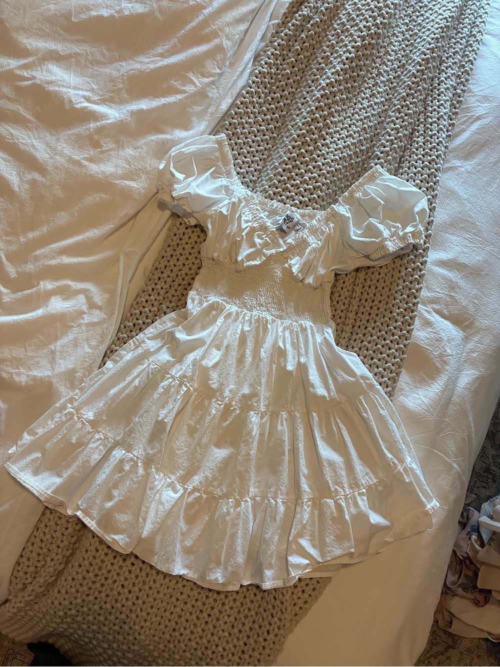 Princess Polly White Puff-Sleeve Ruffle Tier Dress